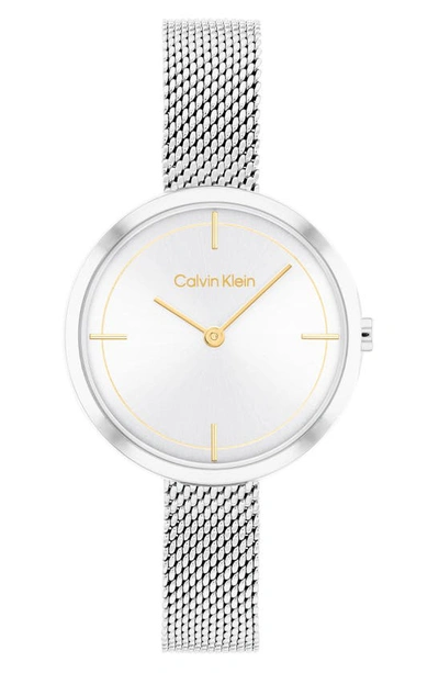 Calvin Klein Mesh Strap Watch, 30mm In Silver White