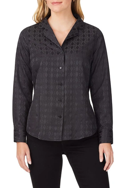 Foxcroft Monica Long Sleeve Button-up Blouse In Black