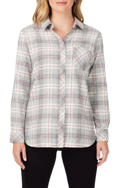 Foxcroft Boyfriend Plaid Cotton Button-up Shirt In Ivory Multi