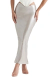 House Of Cb Satin Midi Skirt In Cream