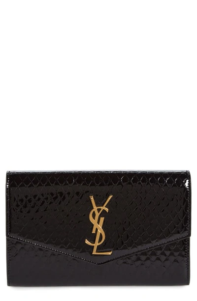 Saint Laurent Monogram Quilted Leather Wallet On A Chain In Nero/ Nero