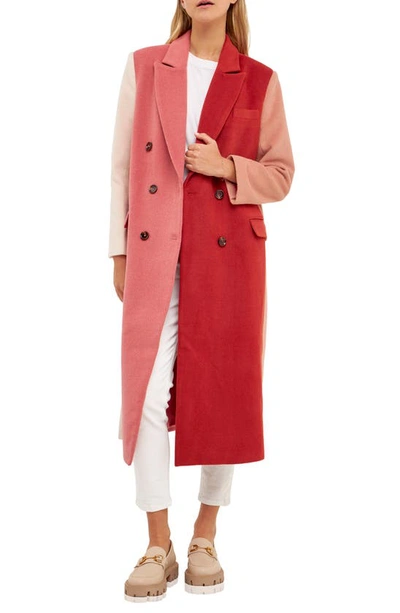 English Factory Colorblock Trench Coat In Pink Multi