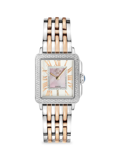 Gv2 Women's Padova 27mm Ion Plated Two Tone Stainless Steel & Diamond Bracelet Watch In Sapphire