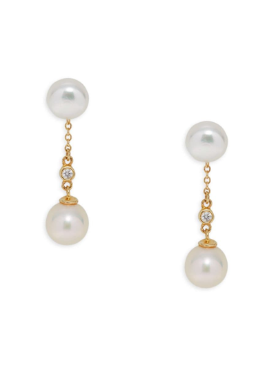 Masako Women's 14k Yellow Gold, 7-8mm Cultured Freshwater Pearl & Diamond Dangle Earrings