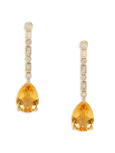 Effy Women's 14k Yellow Gold, Citrine & Diamond Drop Earrings