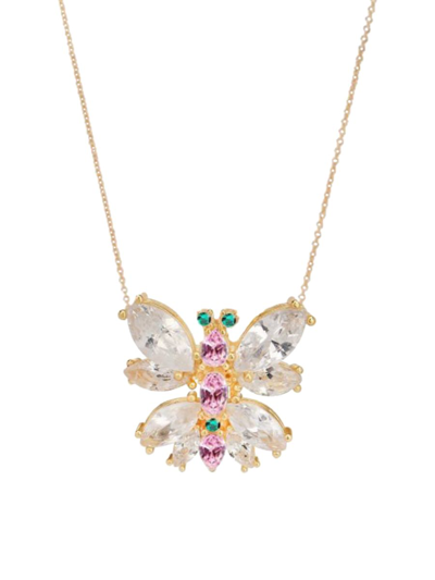 Gabi Rielle Women's 14k Yellow Gold Vermeil & Man Made Crystal Dragonfly Pendant Necklace