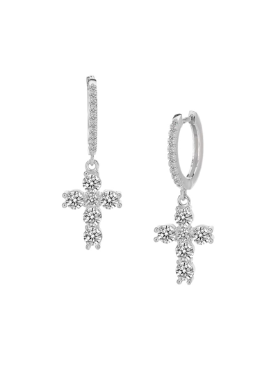 Gabi Rielle Women's Sterling Silver & Crystal Cross Huggies Earrings