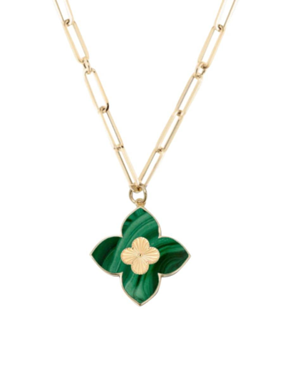 Gabi Rielle Modern Touch Collection 14k Over Silver Malachite Love Clover Necklace In Gold