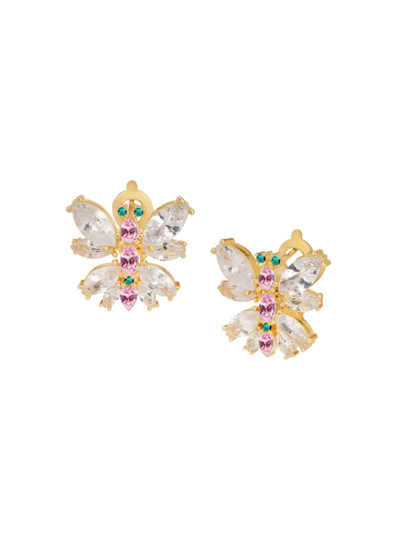 Gabi Rielle Women's 14k Yellow Gold Vermeil & Man Made Crystal Dragonfly Stud Earrings