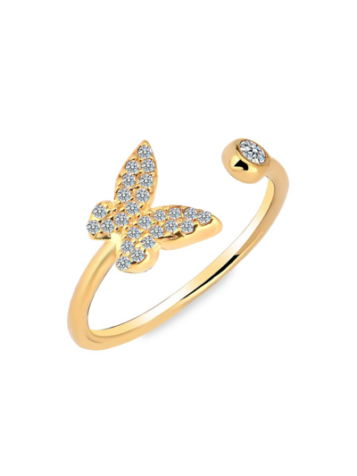 Gabi Rielle Women's 14k Yellow Gold Vermeil & Man Made Crystal Butterfly Open Ring