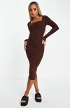 Asos Design Curve Ruched Front Mesh Midi Dress In Brown