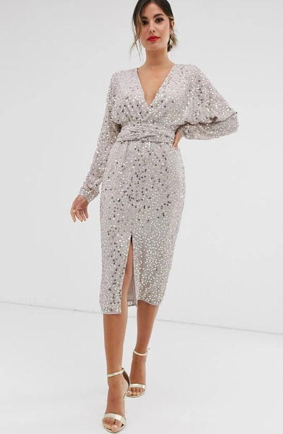 gold long sleeve midi dress Embroidered Long Sleeve Midi Dress main image 0