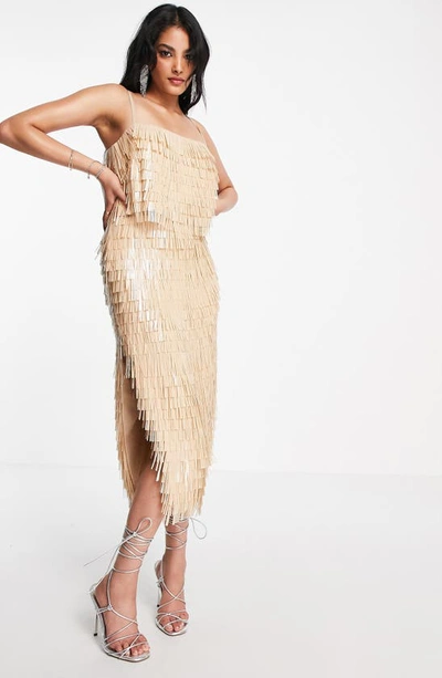 beige fringe dress Beige Flapper Dress with Long Fringe L main image 1