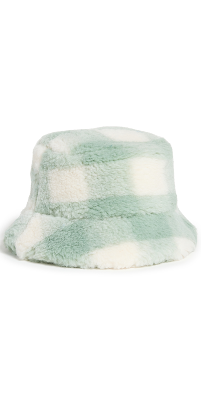 Stand Studio Faux-fur Checked Bucket Hat In Mint X Off White