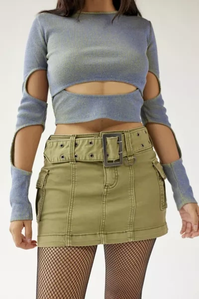 Urban Outfitters Uo Joan Belted Mini Skirt In Olive