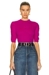 Frame Ruched Sleeve Recycled Cashmere Blend Sweater In Magenta
