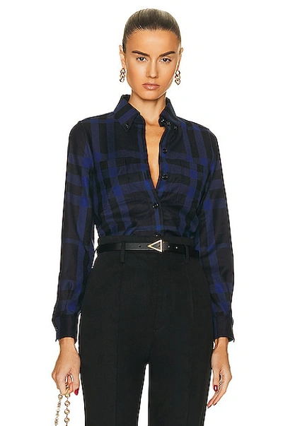 Burberry Anette Check Wool Flannel Button-down Shirt In Blue