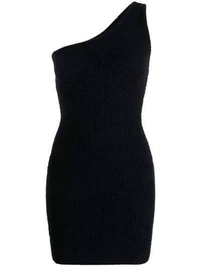 Wardrobe.nyc + Hailey Bieber One-shoulder Ribbed Cotton-blend Mini Dress In Black