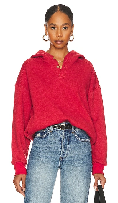 Donni. Eco Fleece Button Hoodie In Red