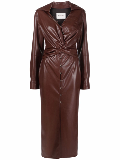 Nanushka Draped Midi Wrap Dress In Brown