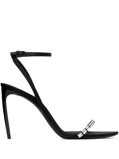 Saint Laurent New Nuit Silk Crystal Stiletto Sandals In Nero