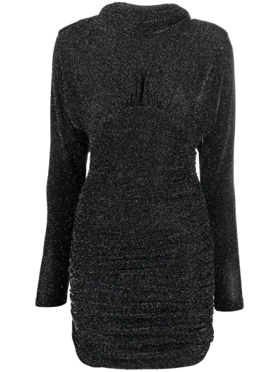 Saint Laurent Glittery Draped-back Mini Dress In Black
