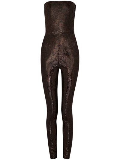 Saint Laurent Sequin-embellished Strapless Catsuit In Brown