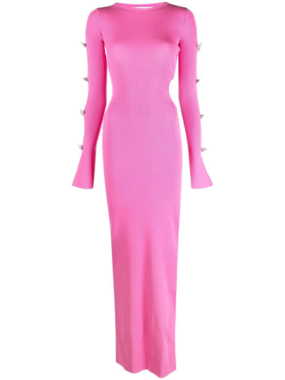 Mach & Mach Crystal-embellished Cut-out Maxi Dress In Pink
