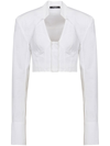 Balmain White Cotton Poplin Cropped Shirt In White