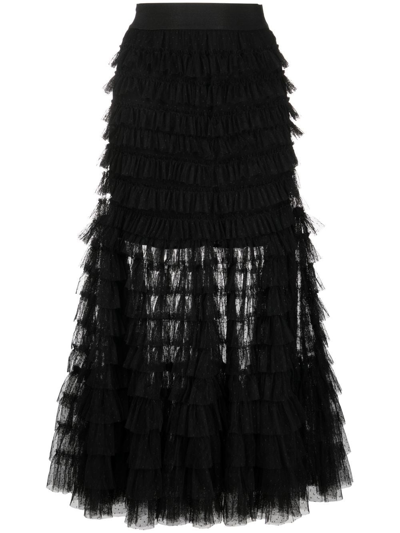 Maje Dotted Swiss Tulle Skirt With Sequins In Black