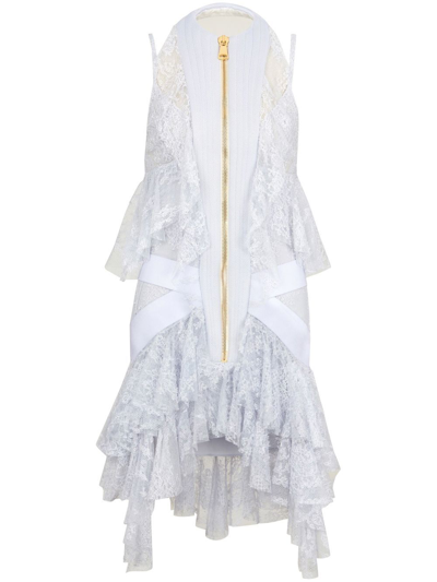 Balmain Asymmetric Floral-lace Minidress In Bleu Clair