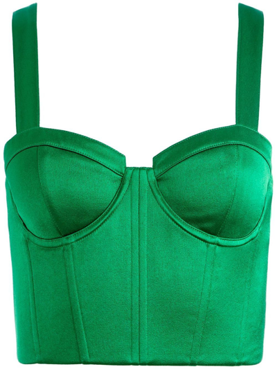Alice And Olivia Jeanna Bustier Smocked-back Crop Top In Green