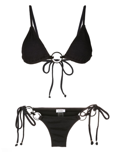 Amir Slama Ribbed-detail Tie-fastened Bikini In Black