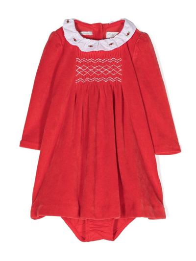 Ralph Lauren Babies' Embroidered Detail Smock Dress In Red