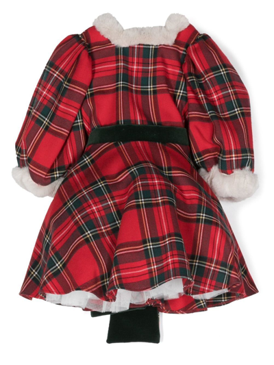 La Stupenderia Kids' Red Dress For Baby Girl With Check And Bow In Verde