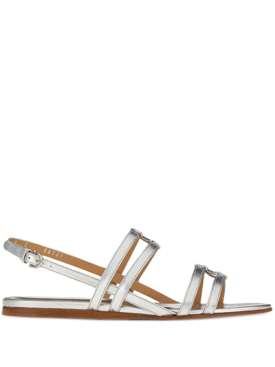 Ferragamo Vara Leather Sandals In Silver