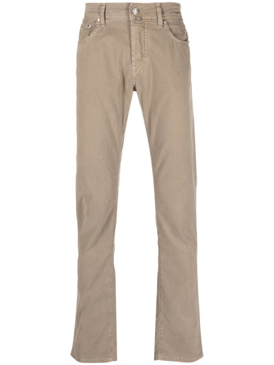 Jacob Cohen Straight-leg Mid Rise Trousers In Braun