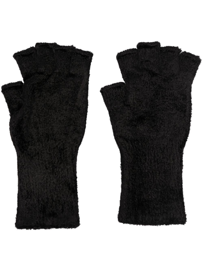 Sapio Fingerless Fleece-finish Gloves In Black