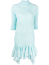 Givenchy Ribbed Ruffle Hem Turtleneck Minidress In Black
