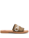 Chloé Woody Logo-print Canvas Slides In Brown