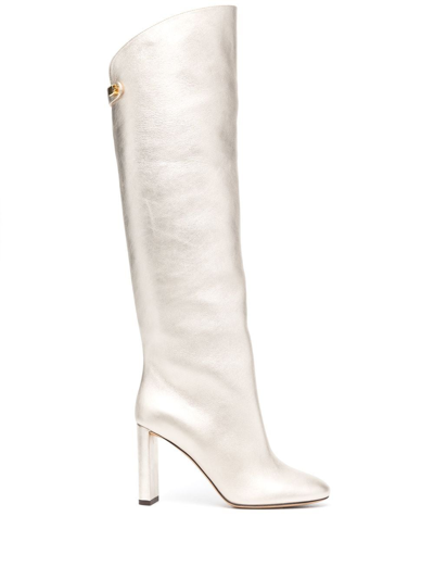 Maison Skorpios Adrianna 90mm Knee-high Leather Boots In Gold