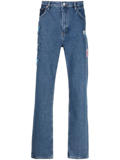 Daily Paper Star-patch Slim-cut Jeans In Blue
