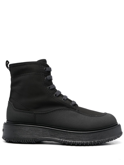 Hogan Untraditional Lace-up Ankle Boots In Black