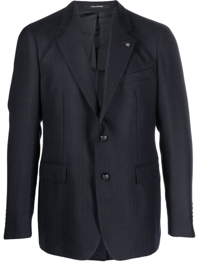 Tagliatore Herringbone Single-breasted Button Blazer In Blue