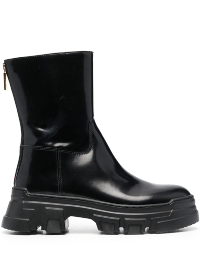Pollini Patent-leather Chunky-sole Boots In Black