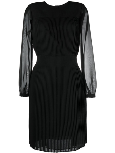 Emporio Armani Long-sleeved Pleated Midi Dress In Black