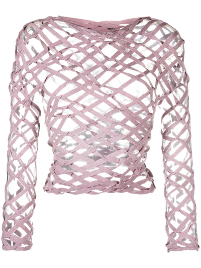Isa Boulder Open-knit Long-sleeve Top In Purple