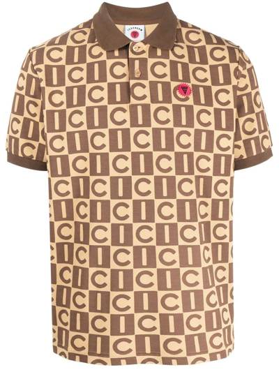 Icecream All-over Check-print Polo Shirt In Brown