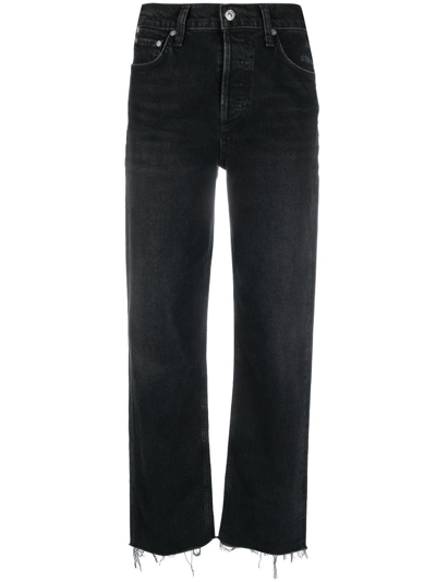 Citizens Of Humanity Florence Stormy Straight Raw-edge Jeans In Black