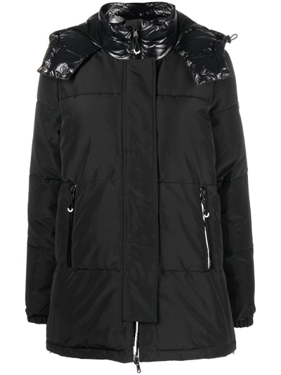 Ea7 Contrast-panel Hooded Padded Jacket In Black